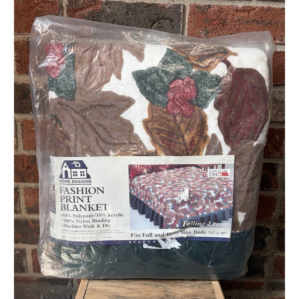Vintage USA Home Designs Falling Leaves Blanket Twin Full 72x90 NIP NOS Rustic
